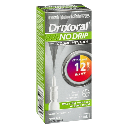 Drixoral - No Drip Extra Moisturizing Pump Mist Nasal Decongestant with Cooling Menthol 15ml