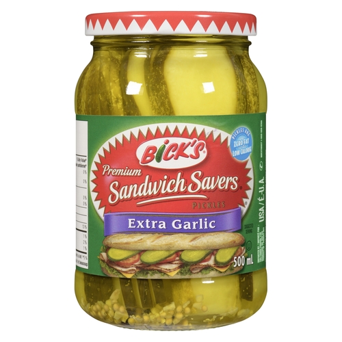 Bick's - Sandwich Savers Premium Pickles - Extra Garlic 500ml, 1 Each