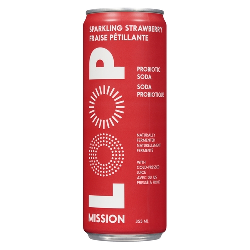 Loop Mission - Probiotic Soda - Sparkling Strawberry 355ml, 1 Each