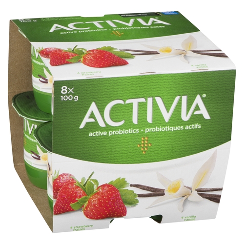 Activia - Probiotic Yogurt - Strawberry, Vanilla 2.9% m.f. 8pk, 1 Each