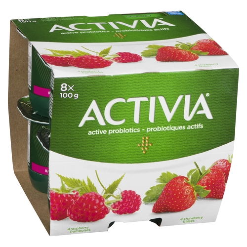 Activia - Probiotic Yogurt - Raspberry, Strawberry 2.9% m.f. 8pk, 1 Each