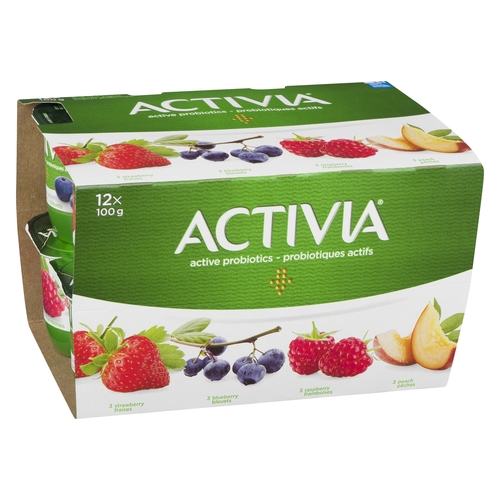 Activia - Probiotic Yogurt - Strawberry, Blueberry, Raspberry, Peach 2.9% m.f. 12pk, 1 Each