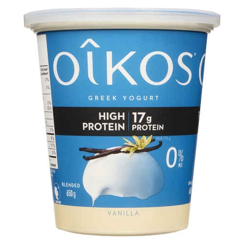 Oikos High Protein Greek Yogurt - Vanilla 0% m.f. 650g, 1 Each