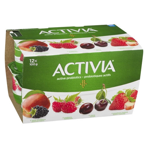 Activia - Probiotic Yogurt - Apple-Blackberry, Raspberry, Cherry, Strawberry-Rhubarb 2.9% m.f. 12pk, 1 Each