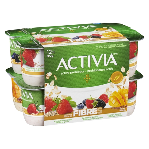 Activia - Probiotic Yogurt - Strawberry, Wildberry, Mango & Grains 2.1% m.f. 12pk, 1 Each