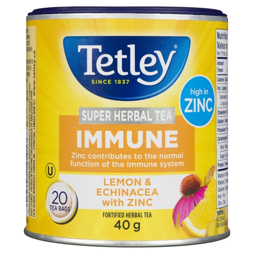 Tetley - Super Herbal Tea Immune - Lemon & Echinacea with Zinc 20pk, 1 Each