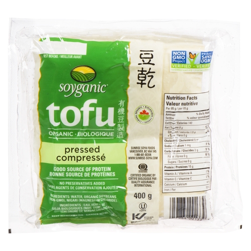 Sunrise - Soyganic Organic Tofu - Pressed 400g, 1 Each