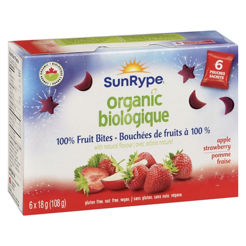 SunRype - Organic 100% Fruit Bites - Apple Strawberry 6/18g, 1 Each