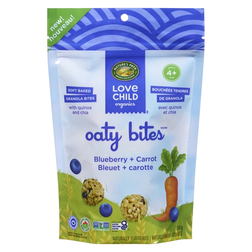 Nature's Path - Love Child Organics Oaty Bites Soft Baked Granola Bites - Blueberry + Carrot 4+ Years 100g, 1 Each