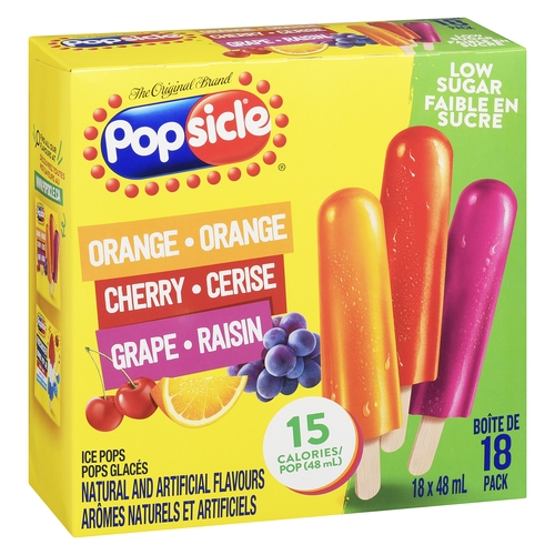 Popsicle - Ice Pops - Orange Cherry Grape - Low Sugar 18s, 1 Each