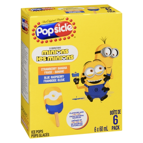 Popsicle Illumination's Minions Ice Pops - Strawberry Banana Blue Raspberry - 6 Pack 360ml, 1 Each