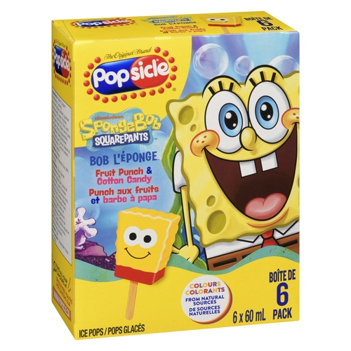 Popsicle SpongeBob SquarePants Ice Pops - Fruit Punch & Cotton Candy - 6 Pack 360ml, 1 Each