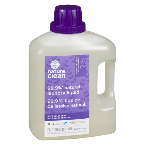 Nature Clean - 99.9% Natural Laundry Liquid - Hypoallergenic Lavender - 100 HE Loads - 50 Standard Loads 3l, 1 Each