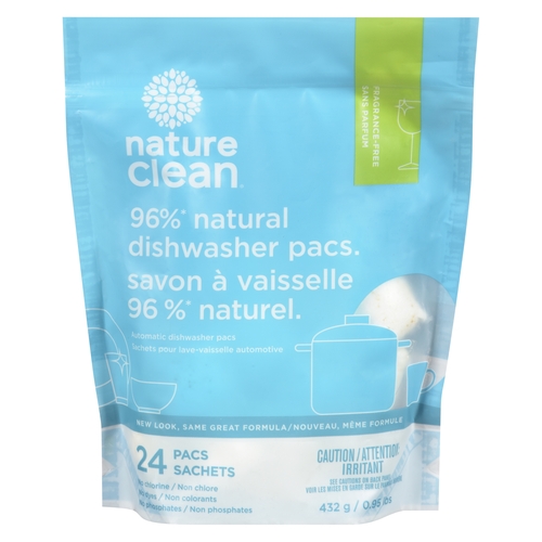 Nature Clean - 96% Natural Dishwasher Pacs - Fragrance-Free 24pk, 1 Each