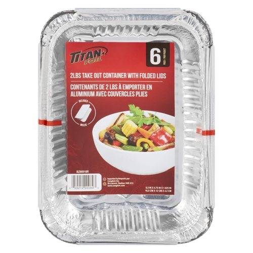 Titan Foil - 2 lb Take Out Containers with Folded Lids - 16.5 cm x 12 cm x 4.2 cm 6pk, 1 Each