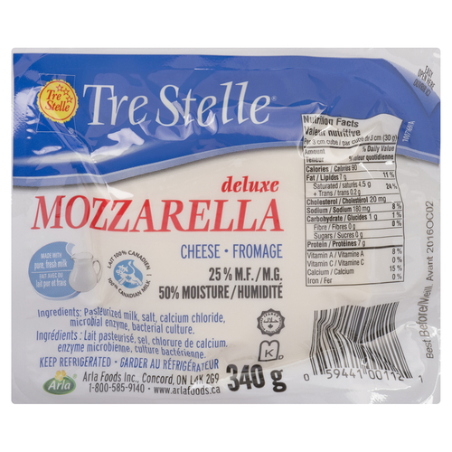 Tre Stelle - Deluxe Mozzarella Cheese 25% m.f. 340g, 1 Each