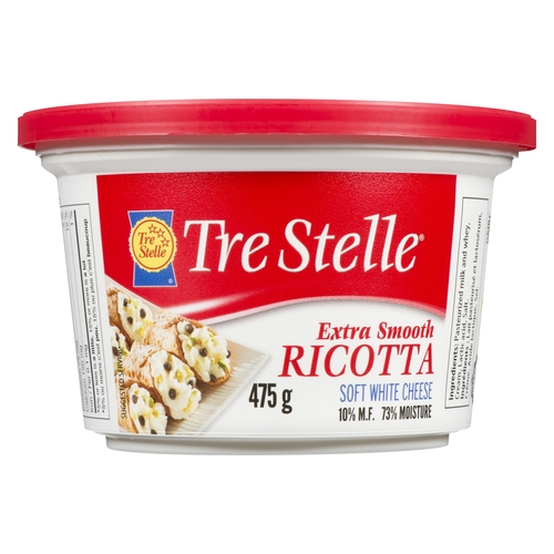 Tre Stelle - Extra Smooth Ricotta Soft White Cheese 10% m.f. 475g, 1 Each