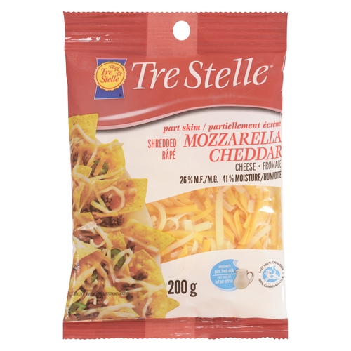 Tre Stelle - Shredded Mozzarella Cheddar Cheese - Part Skim 26% m.f. 200g, 1 Each