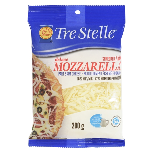 Tre Stelle - Shredded Deluxe Mozzarella Cheese - Part Skim 18% m.f. 200g, 1 Each