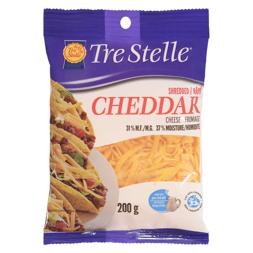 Tre Stelle - Shredded Cheddar Cheese 31% m.f. 200g, 1 Each