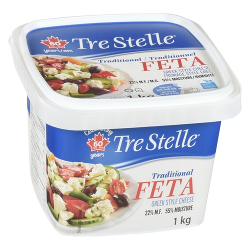 Tre Stelle - Traditional Greek Style Feta Cheese - 22% m.f. 1kg, 1 Each