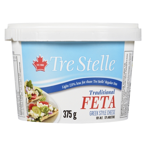 Tre Stelle - Traditional Greek Style Feta Cheese - Light - 16% m.f. 375g, 1 Each