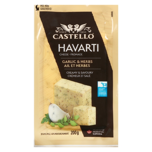 Castello - Havarti Cheese - Garlic & Herbs 35% m.f. 200g, 1 Each