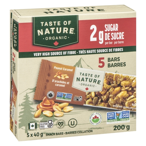 Taste of Nature - Organic Snack Bars - Peanut Caramel 5's 200g, 1 Each