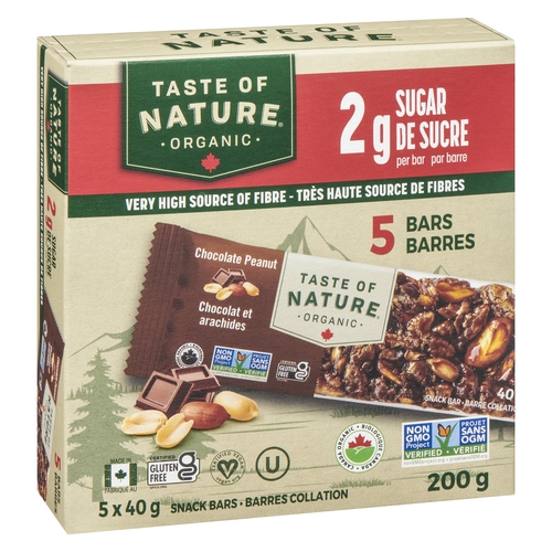Taste of Nature - Organic Snack Bars - Chocolate Peanut - 5 Bars 200g, 1 Each