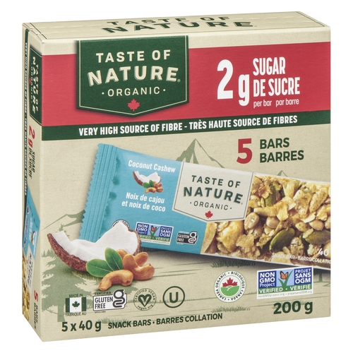 Taste of Nature - Organic Snack Bars - Coconut Cashew 5's 200g, 1 Each