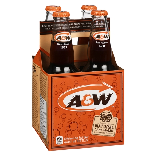 A&W - Root Beer - Crafted with Natural Cane Sugar 4/341ml, 1 Each