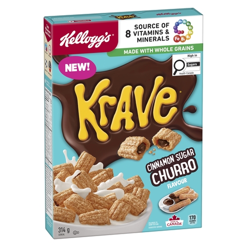 Kellogg's Krave Cereal - Cinnamon Sugar Churro Flavour 306g, 1 Each