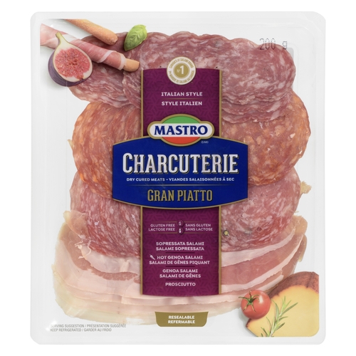 Mastro - Charcuterie Gran Piatto - Italian - Sopressata Salami, Hot Genoa Salami, Genoa Salami, Proscuitto 200g, 1 Each