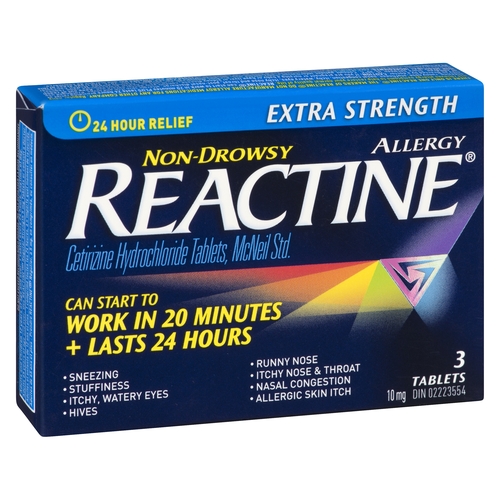 Reactine - Cetirizine Hydrochloride Tablets - Extra Strength Non-Drowsy Allergy 10mg 3pk, 1 Each
