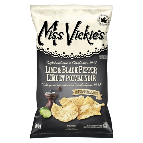 Miss Vickie's - Kettle Cooked Potato Chips - Lime & Black Pepper 200g, 1 Each