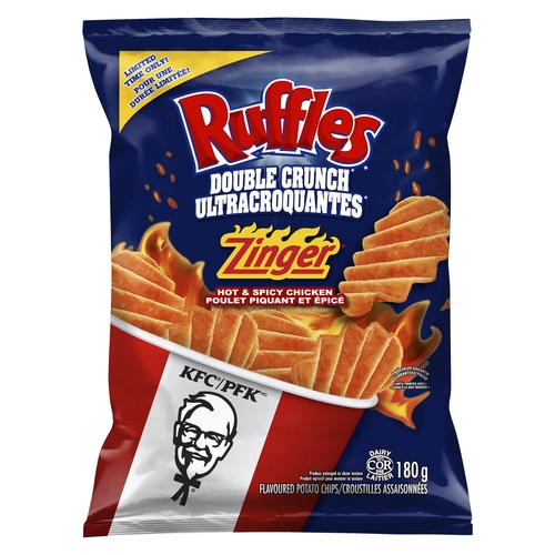 Ruffles - Potato Chips - Double Crunch Zinger Hot & Spicy Chicken 180g, 1 Each