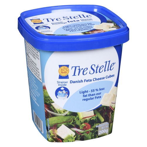 Tre Stelle - Danish Feta Cheese Cubes - Light 9% m.f. 200g, 1 Each