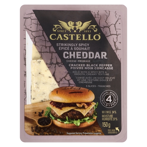 Castello - Cheddar Cheese - Cracked Black Pepper - 5 Slices 150g, 1 Each