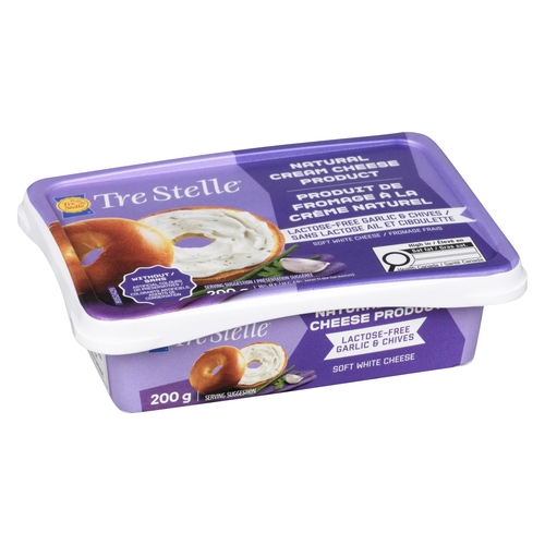 Tre Stelle - Soft White Lactose-Free Cheese- Garlic & Chives 16% m.f. 200g, 1 Each