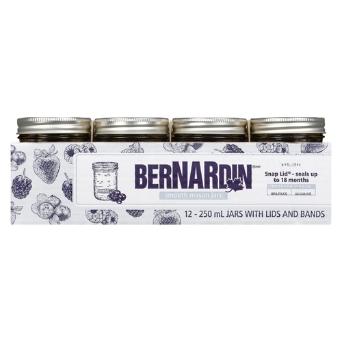 Bernardin - Regular Mouth Smooth Sided Jars with Snap Lids and Bands 12/250ml
