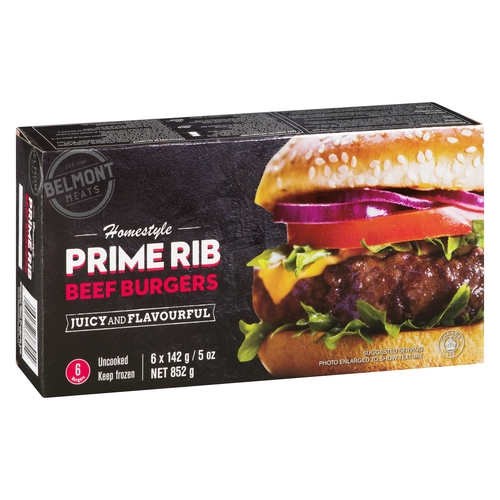 Belmont Meats - Homestyle Prime Rib Beef Burgers 6's 852g, 1 Each