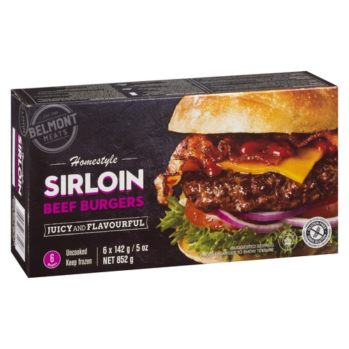 Belmont Meats - Homestyle Sirloin Beef Burgers 6's 852g, 1 Each