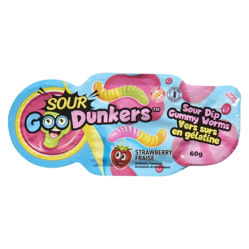 Excusive Brands - Sour Goo Dunkers - Sour Dip Gummy Worms - Strawberry 60g