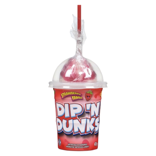 Exclusive Brands - Dip 'n Dunks - Lollipop & Sour Powder Candy - Strawberry 47g