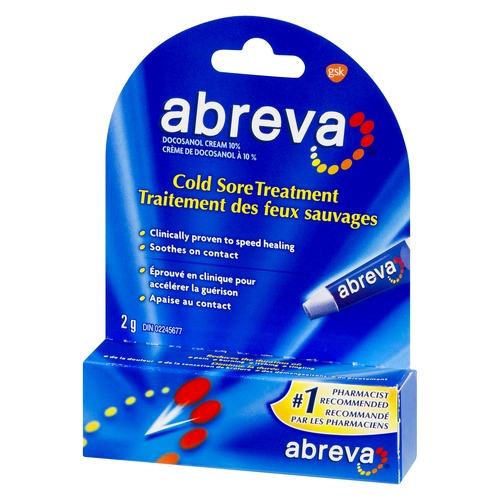 Abreva - Cold Sore Treatment Docosanol Cream 2g, 1 Each