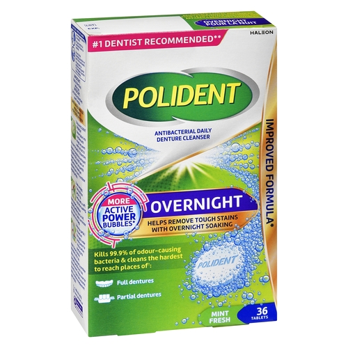 Polident Tablets - Overnight Cleaning - Fresh Mint 36s, 1 Each