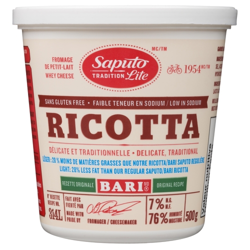 Saputo Tradition Light - Bari Ricotta Cheese 7% m.f. 500g, 1 Each