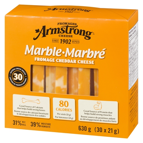 Armstrong - Marble Cheddar Cheese Sticks 31% m.f. 30's 630g, 1 Each