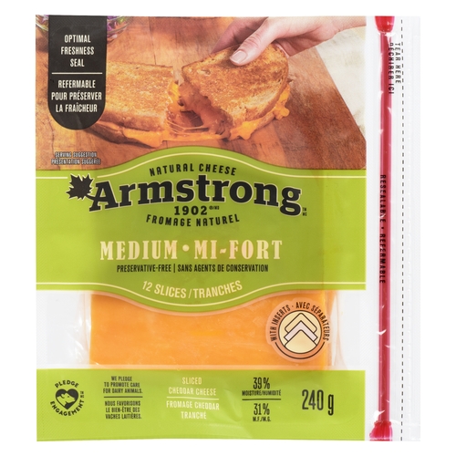 Armstrong Natural Cheese - Cheddar - Medium - Slices 12's 240g, 1 Each