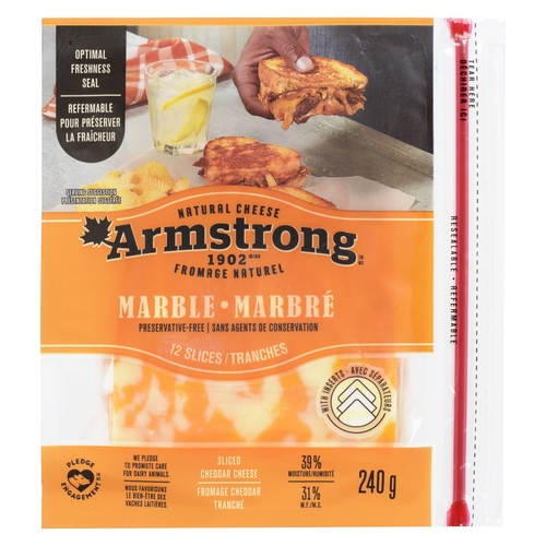 Armstrong Natural Cheese - Cheddar - Marble - Slices 12's 240g, 1 Each